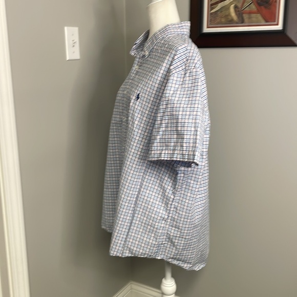 RALPH LAUREN Big Mens Cotton Plaid Shirt Short Sleeve Size XXL Pink Blue - Picture 3 of 6